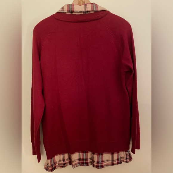 Rebecca Malone long sleeve sweater w/sewn in collar & bottom ruffle, red, size L - Picture 2 of 6